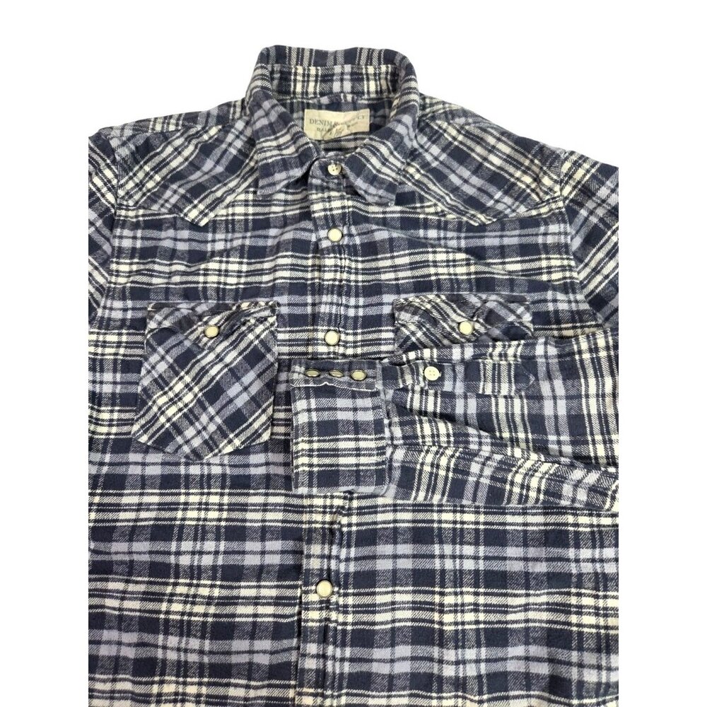 VTG Denim Supply Ralph Lauren Pearl Snap Flannel Shirt Mens Medium Plaid Cotton - Picture 2 of 7
